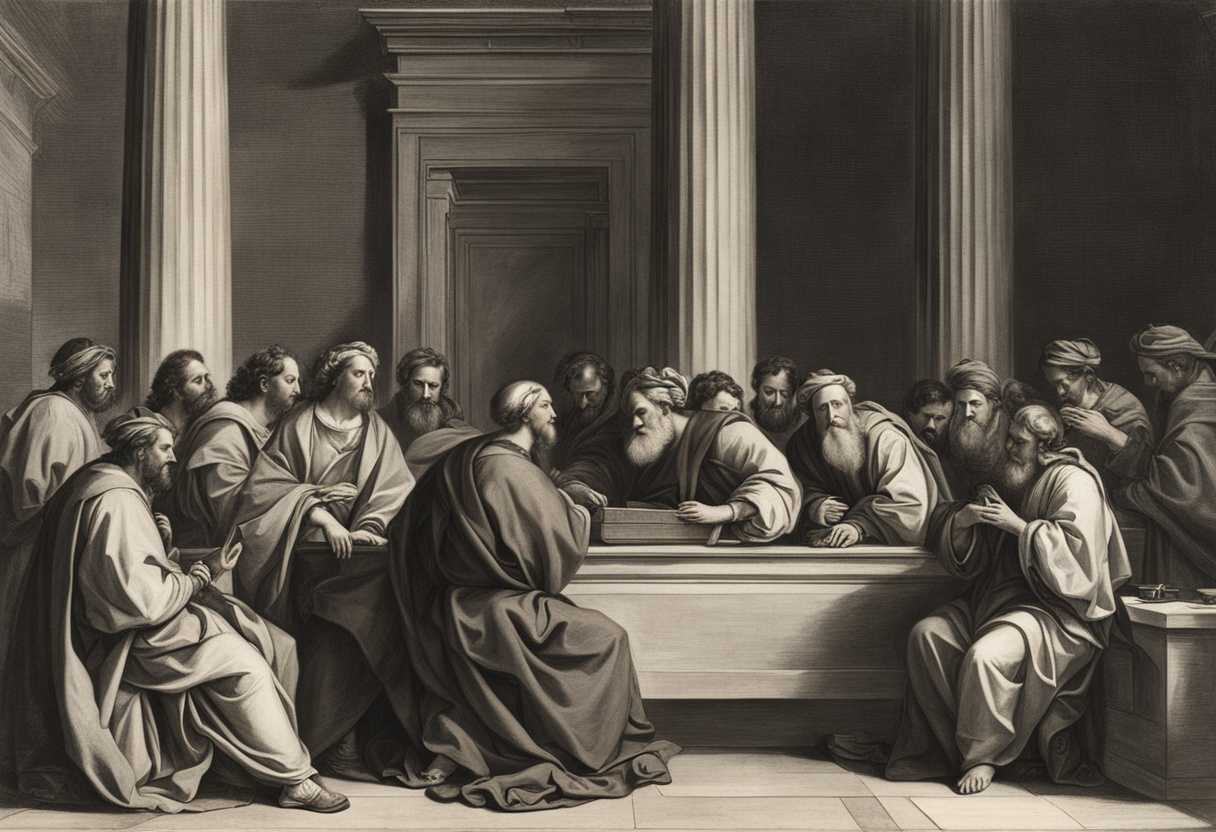 Scribes-and-Pharisees-on-Moses'-seat-exuding-authority-and-piety-contrasting-preaching-with-behavi_dfhe