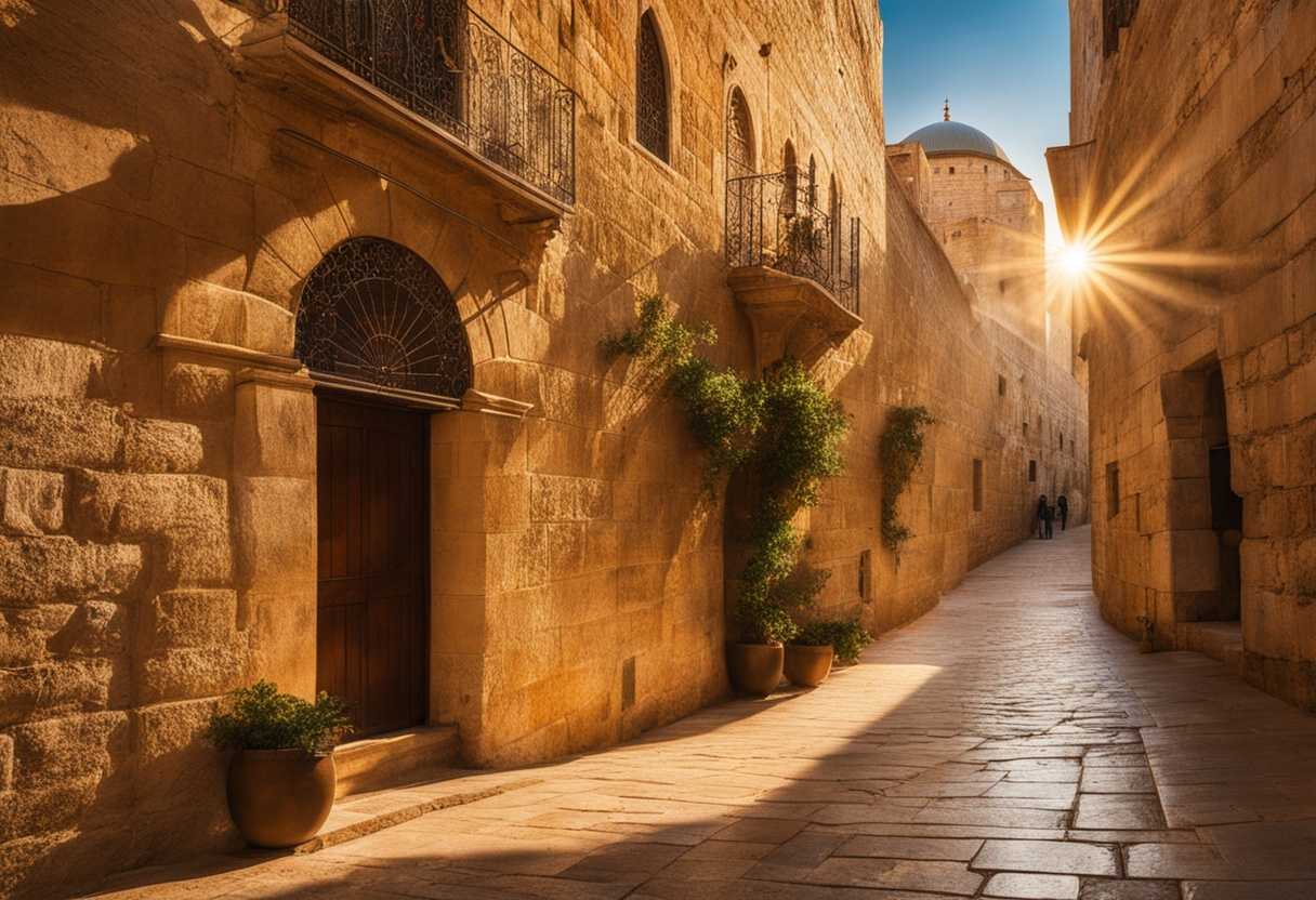 Golden-sunlight-bathes-ancient-Jerusalem-stone-streets-bustling-with-reverence-at-the-Western-Wall_jcmz