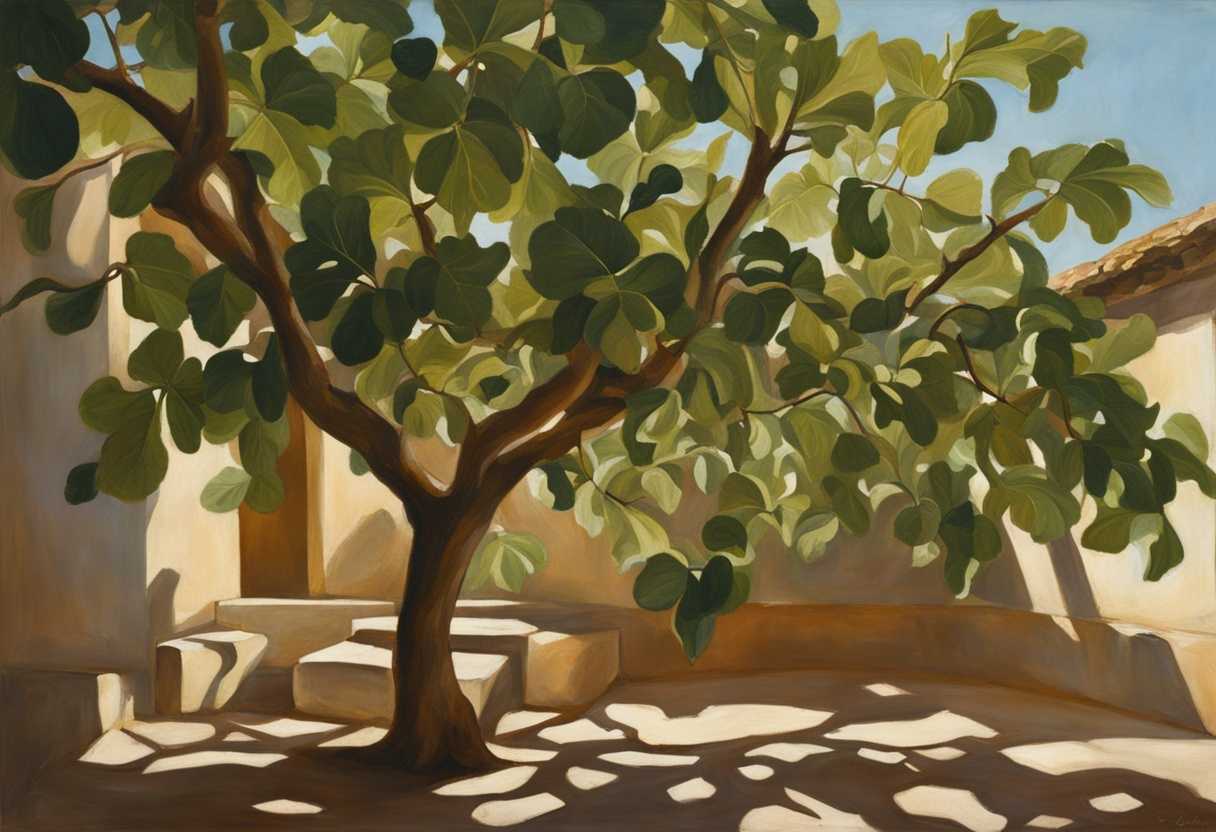 A-fig-tree-in-summer-its-delicate-leaves-casting-dappled-shadows-on-sturdy-branches_bnjf