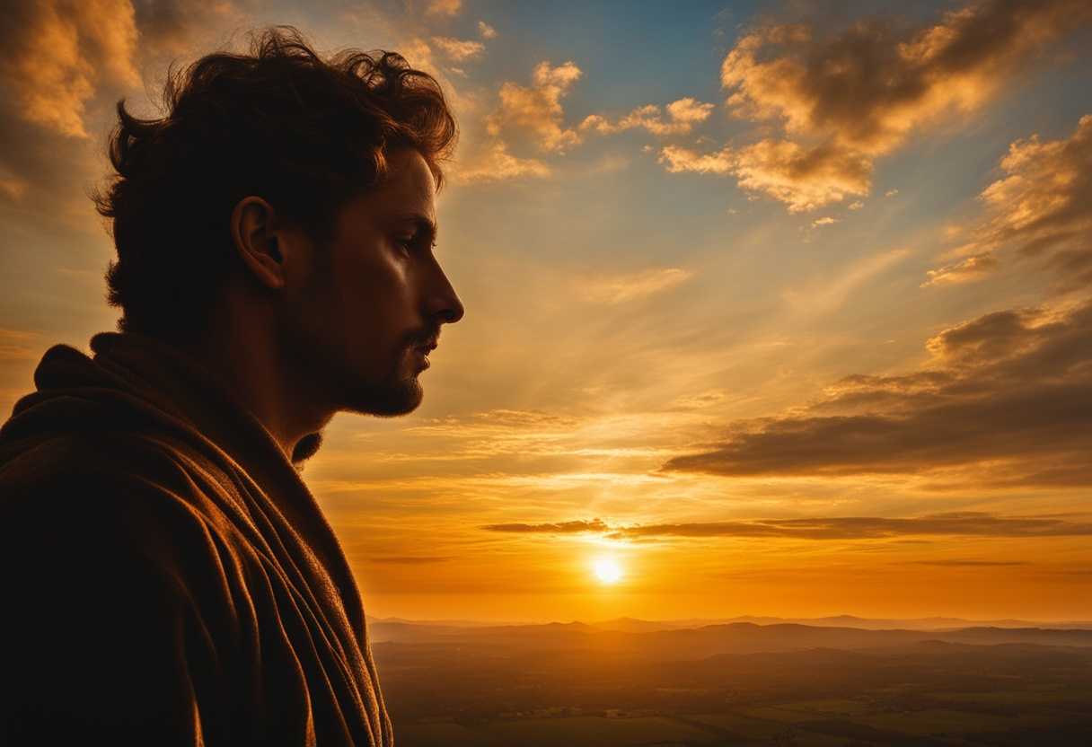 Person-gazes-in-awe-at-a-golden-sunset-feeling-wonder-and-peace-in-vast-sky_hhia