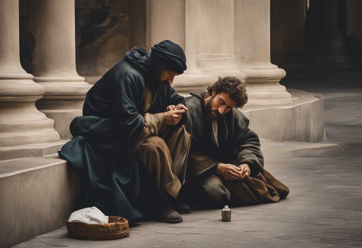 A-scene-of-a-homeless-person-receiving-help-from-a-compassionate-passerby_mega