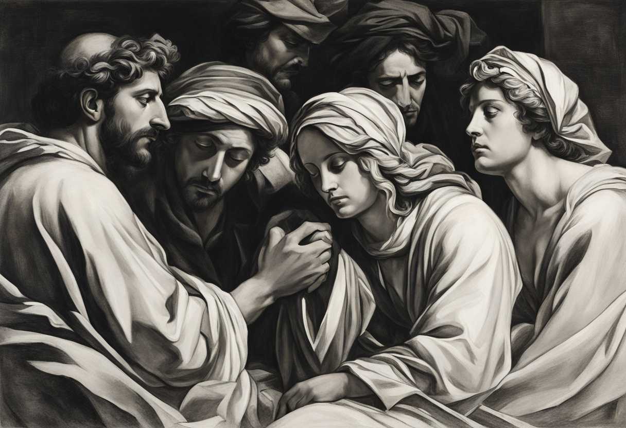 A-somber-group-huddled-together-questioning-Is-it-I-Lord-with-expressions-filled-with-sorrow_zjrt