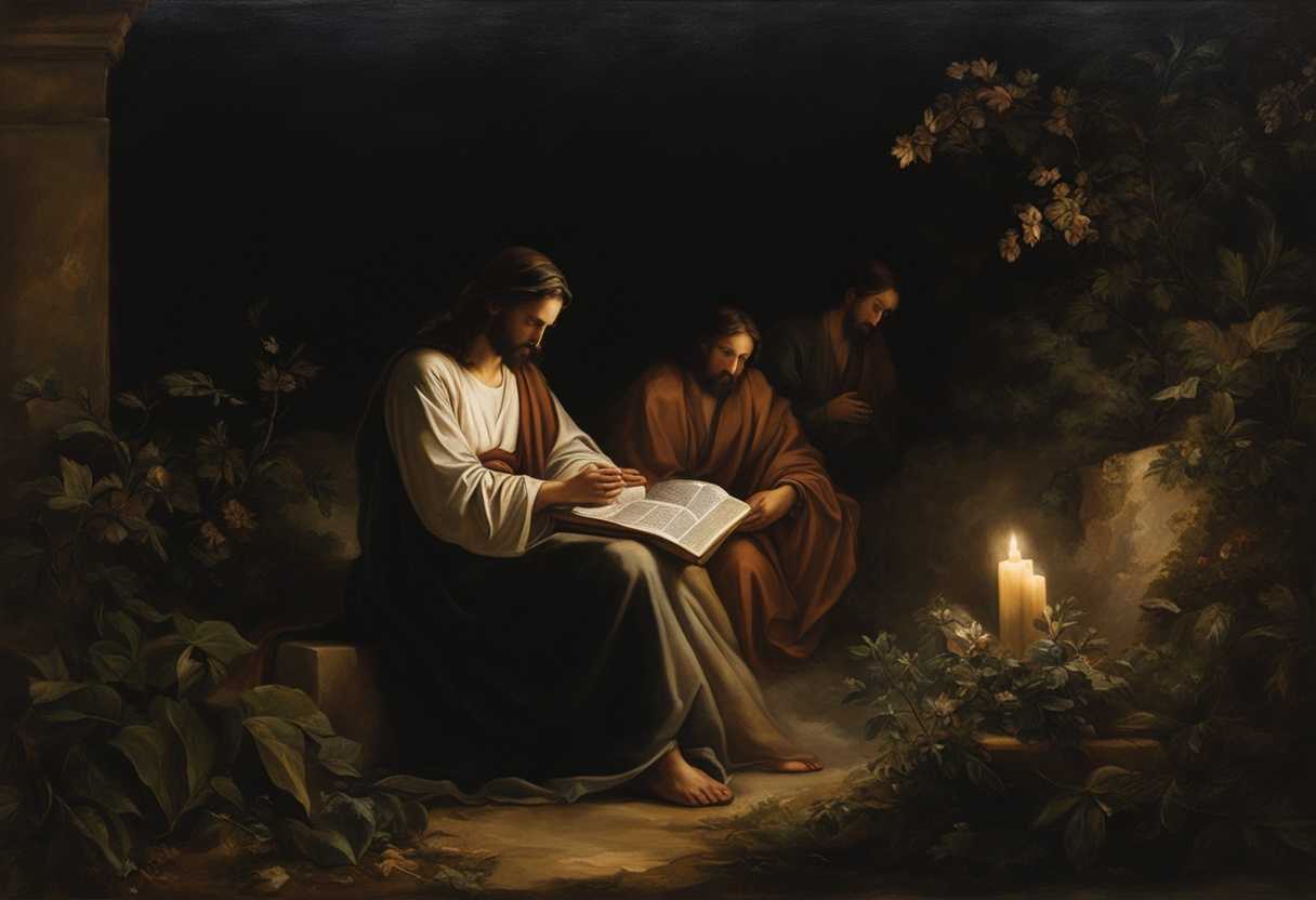 Jesus-prays-alone-in-dimly-lit-garden-as-disciples-sleep-conveying-emotional-weight-and-spiritual-s_dygo
