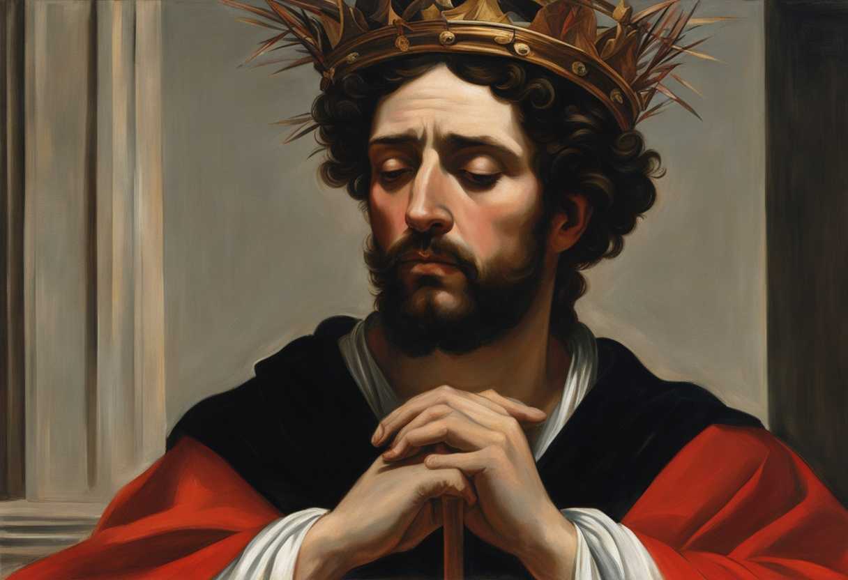 A-man-in-a-scarlet-robe-and-crown-of-thorns-holding-a-reed-exuding-solemn-regal-pain_rhpq