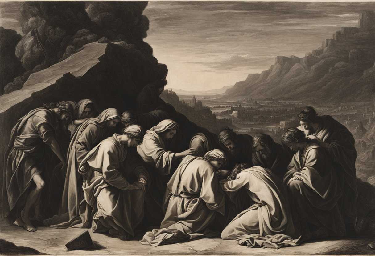 A-somber-group-of-people-huddled-at-Golgotha-faces-reflecting-sorrow-under-harsh-sunlight_bqqa