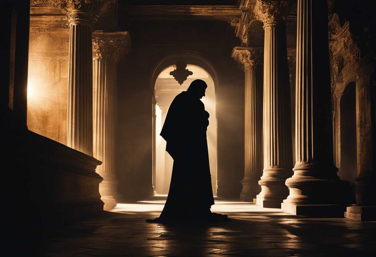 Silhouetted-figure-in-ancient-temple-surrounded-by-haunting-light-and-shadow-exuding-heavy-despair_jikx