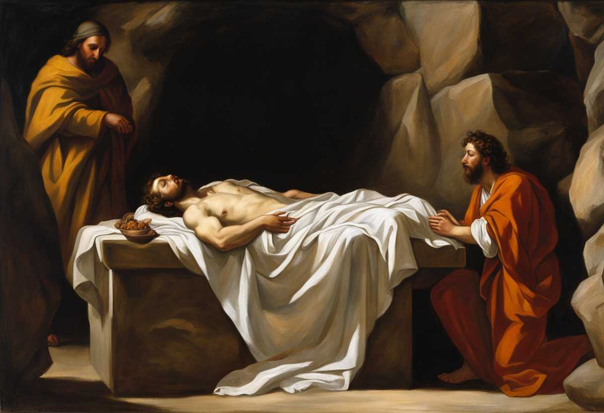 Joseph-reverently-lays-Jesus-in-a-linen-shroud-in-a-rock-hewn-tomb-conveying-solemnity_sawl