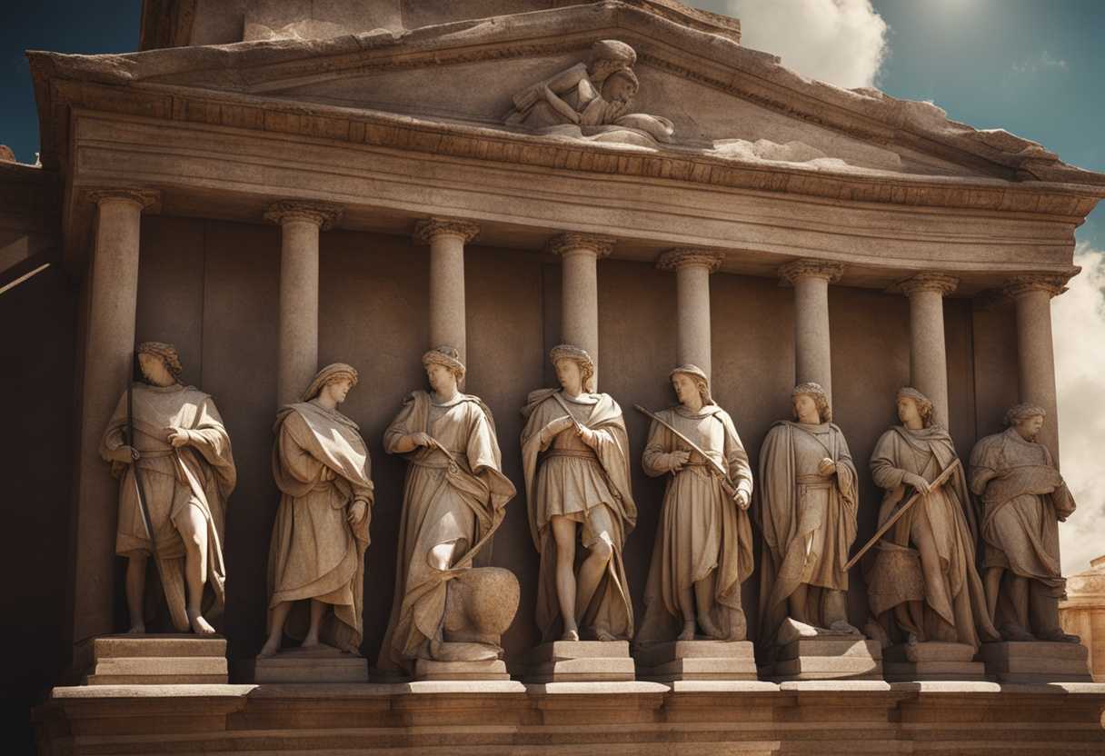 Ancient-guards-protect-a-weathered-tomb-with-solemn-determination-under-the-glinting-sunlight_btzn