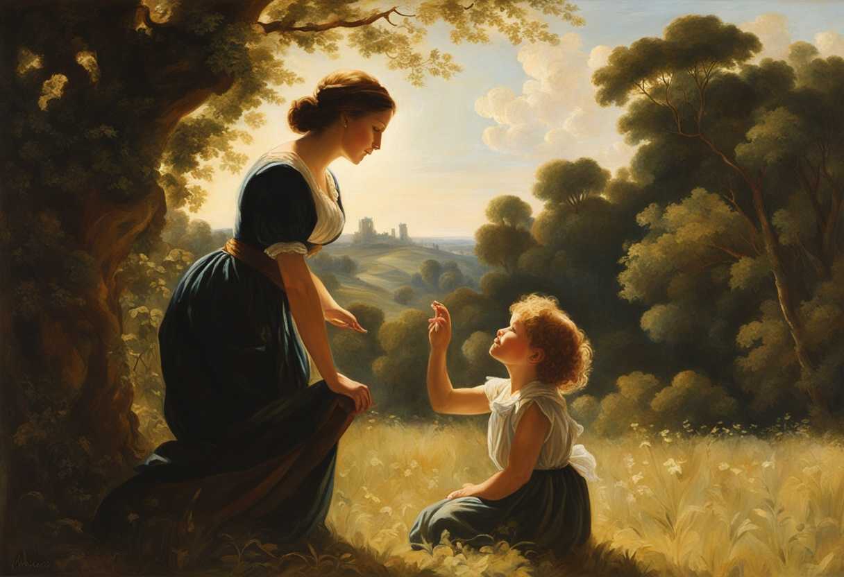 A-child-gazes-up-at-their-mother-in-a-sunlit-meadow-feeling-safe-and-loved_dqhr