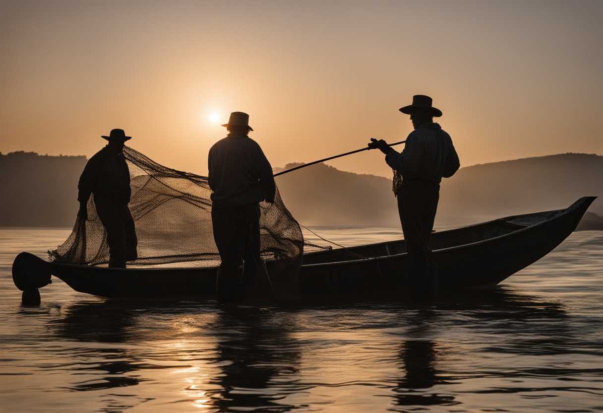 Fishermen-pause-at-dawn-nets-abandoned-faces-etched-with-resolve-gazing-at-Jesus_pfiq