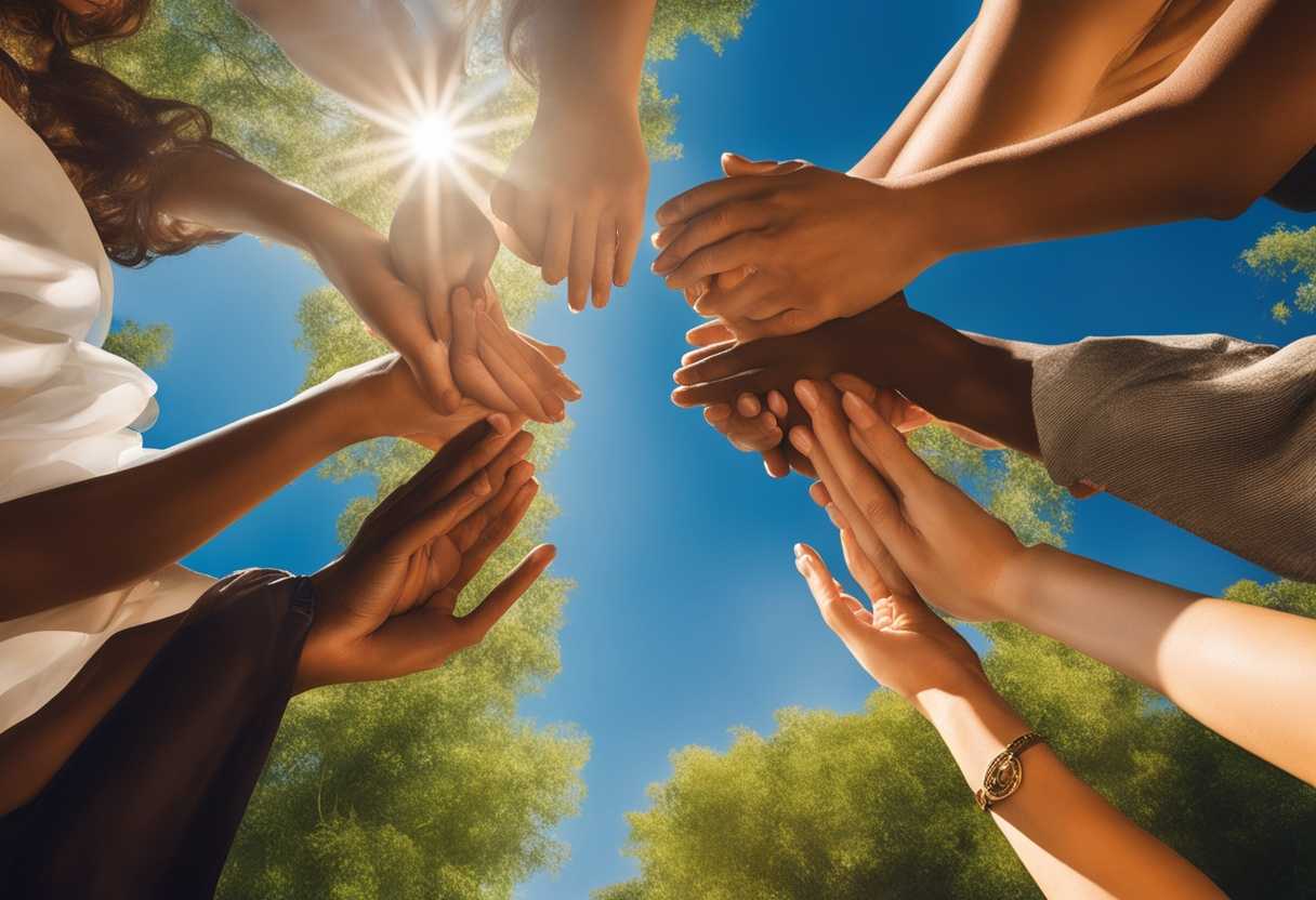 People-in-prayer-circle-under-sunlight-hands-clasped-faces-serene-surrounded-by-nature's-peace_kvgd