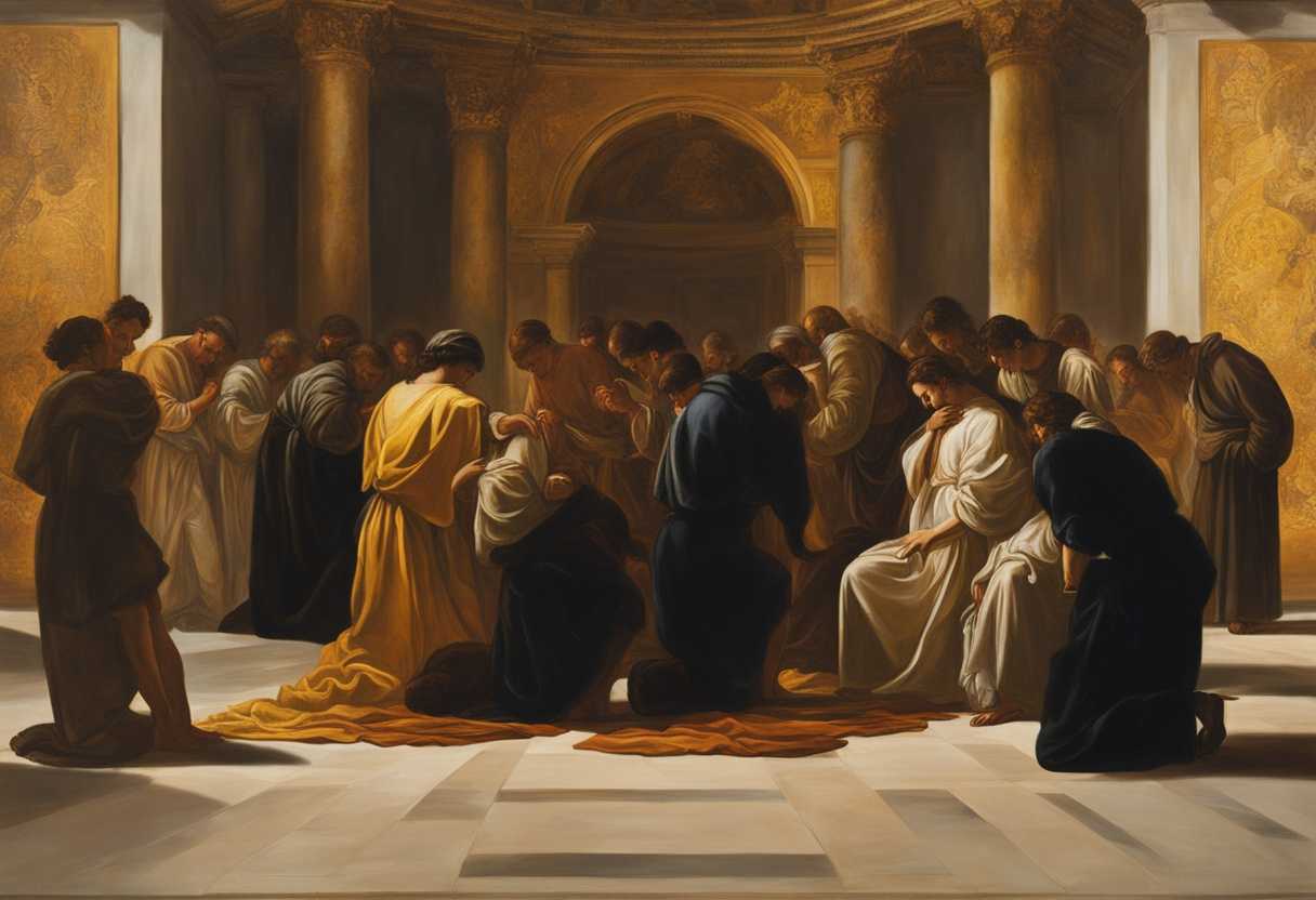 People-in-a-circle-heads-bowed-in-prayer-bathed-in-golden-light-united-in-faith_nrjz