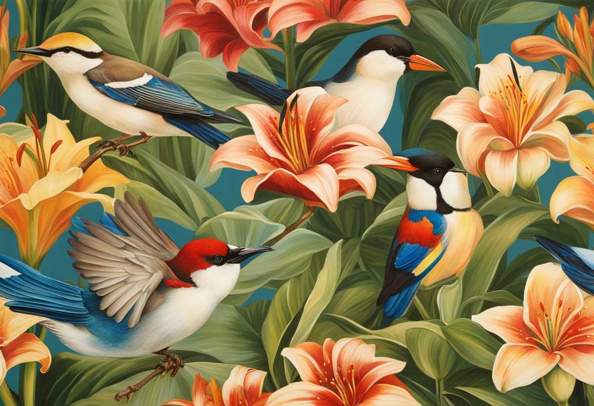 Birds-gracefully-soar-above-vibrant-lilies-in-a-peaceful-abundant-natural-setting_fuyb