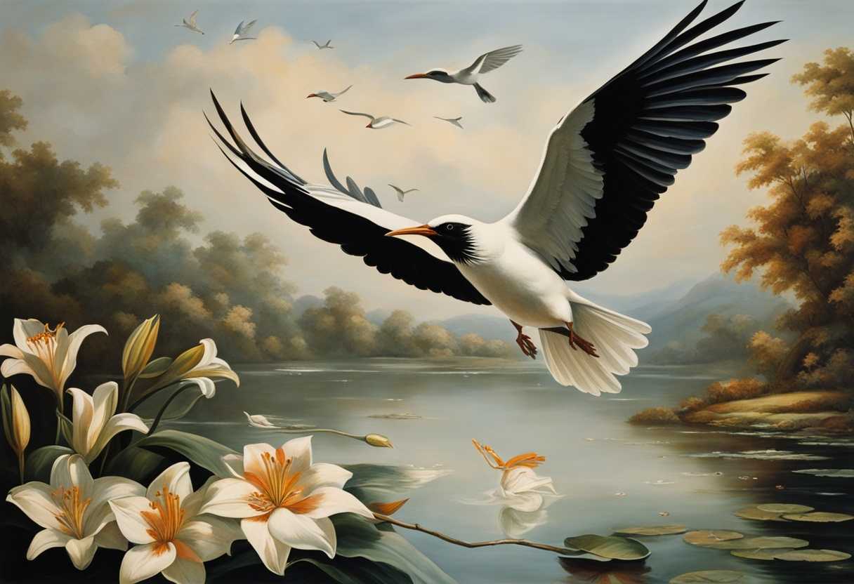 Birds-gracefully-soar-above-swaying-lilies-in-a-serene-harmonious-scene-of-frozen-freedom-and-beaut_rrsm