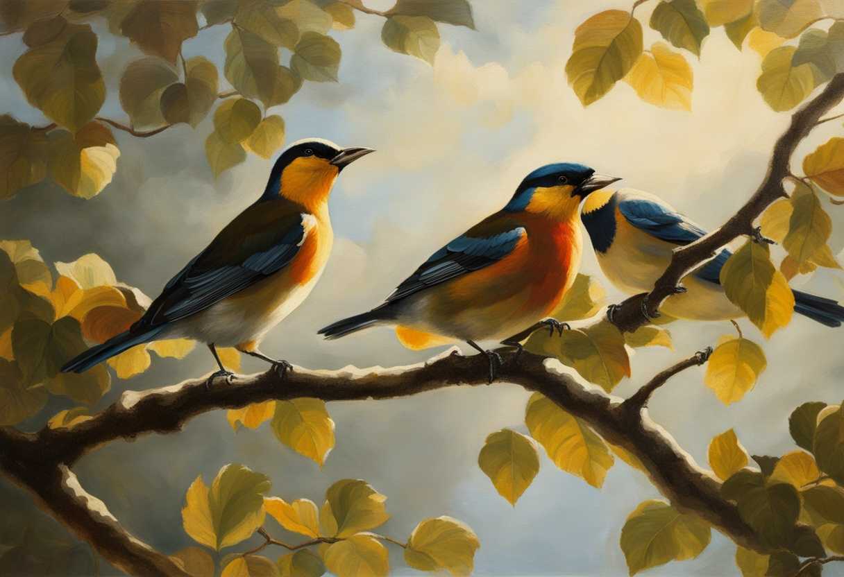 Birds-basking-in-dappled-sunlight-on-a-tree-branch-embodying-tranquility-freedom-and-connection-w_uuap
