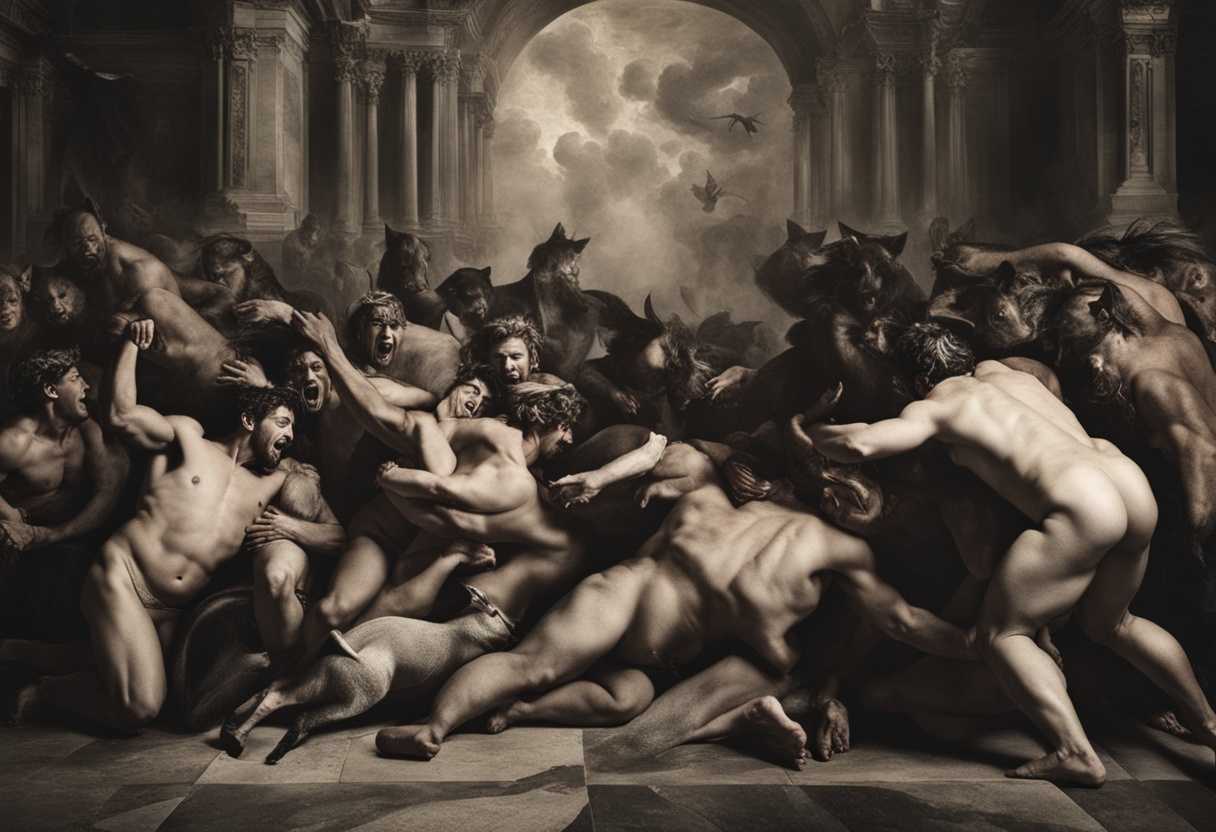Dramatic-photo-Demons-and-pigs-in-intense-moment-twisted-expressions-urgent-plea-wild-fear_otqm