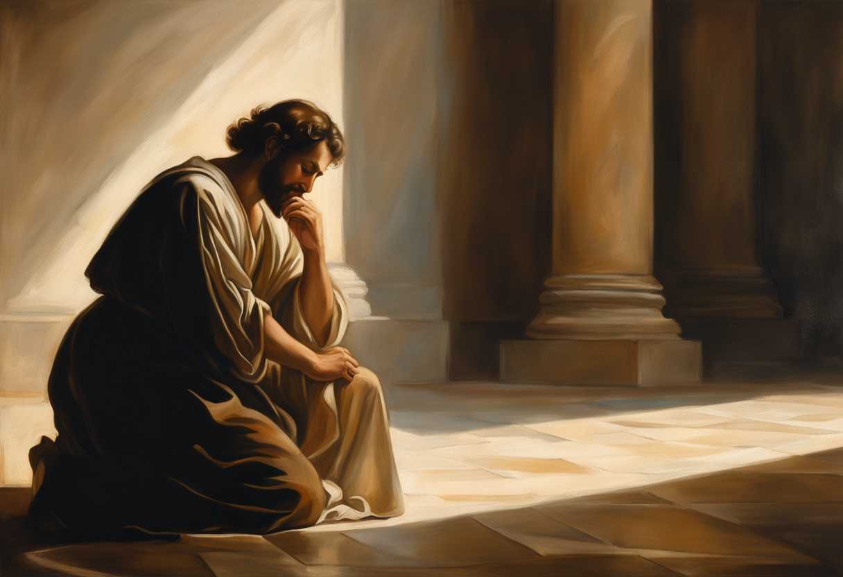 A-man-kneels-in-soft-light-humbly-connecting-with-God-in-peaceful-reverence_krae