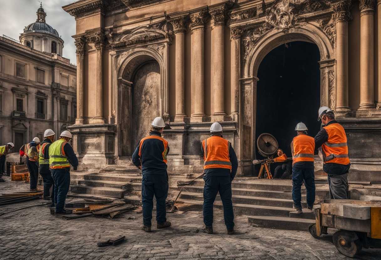 Diverse-group-of-skilled-workers-unite-to-restore-city-gates-with-dedication-and-expertise_vklk
