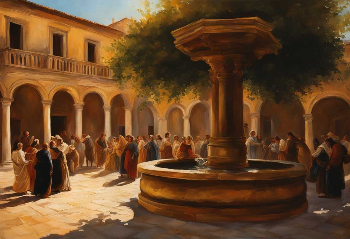 People-gather-around-ancient-well-in-warm-sunlight-symbolizing-hope-sustenance-and-life_hddo