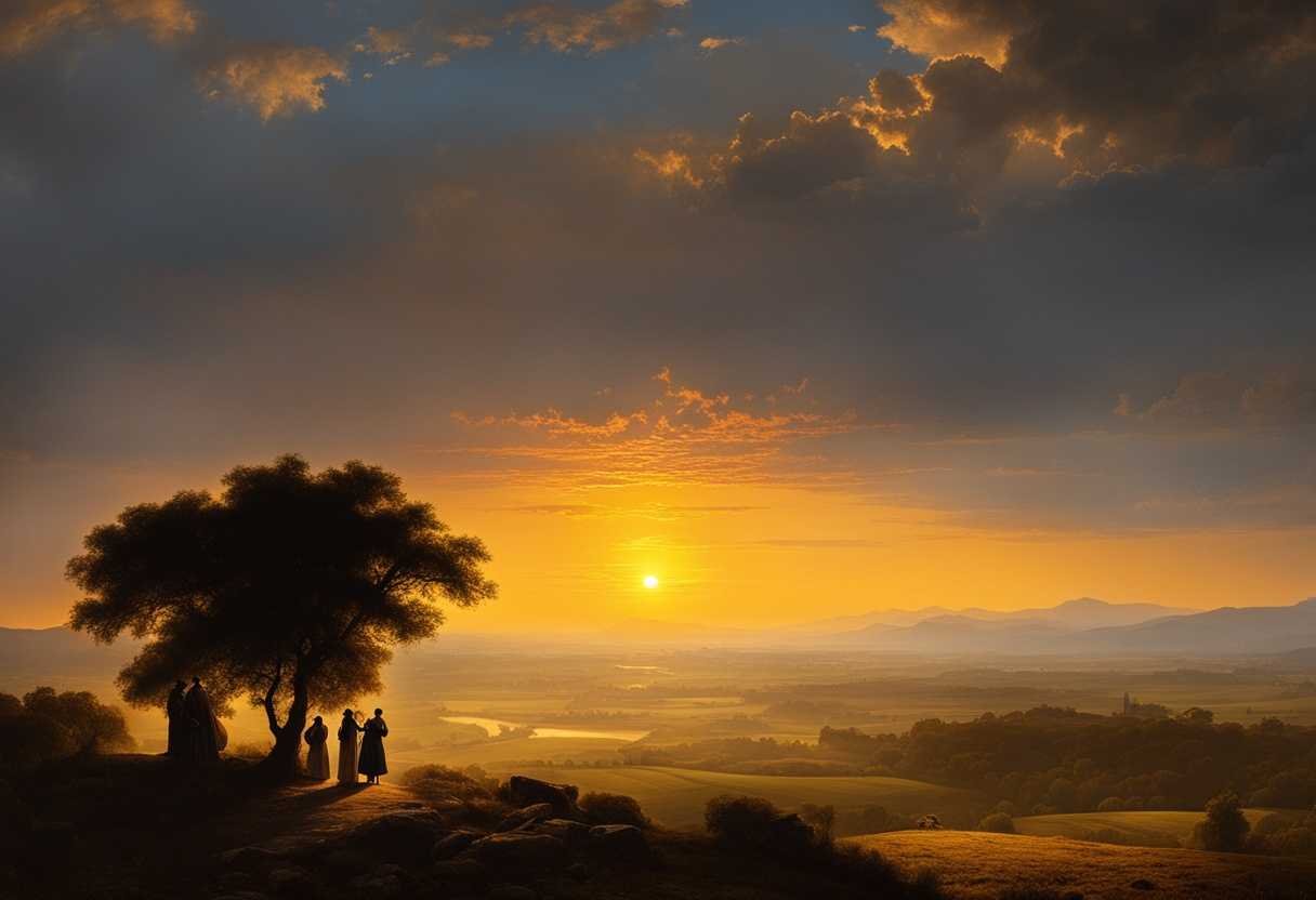 Travelers-stand-at-sunset-on-vast-landscape-weary-yet-determined-silhouetted-against-golden-light_tuyt