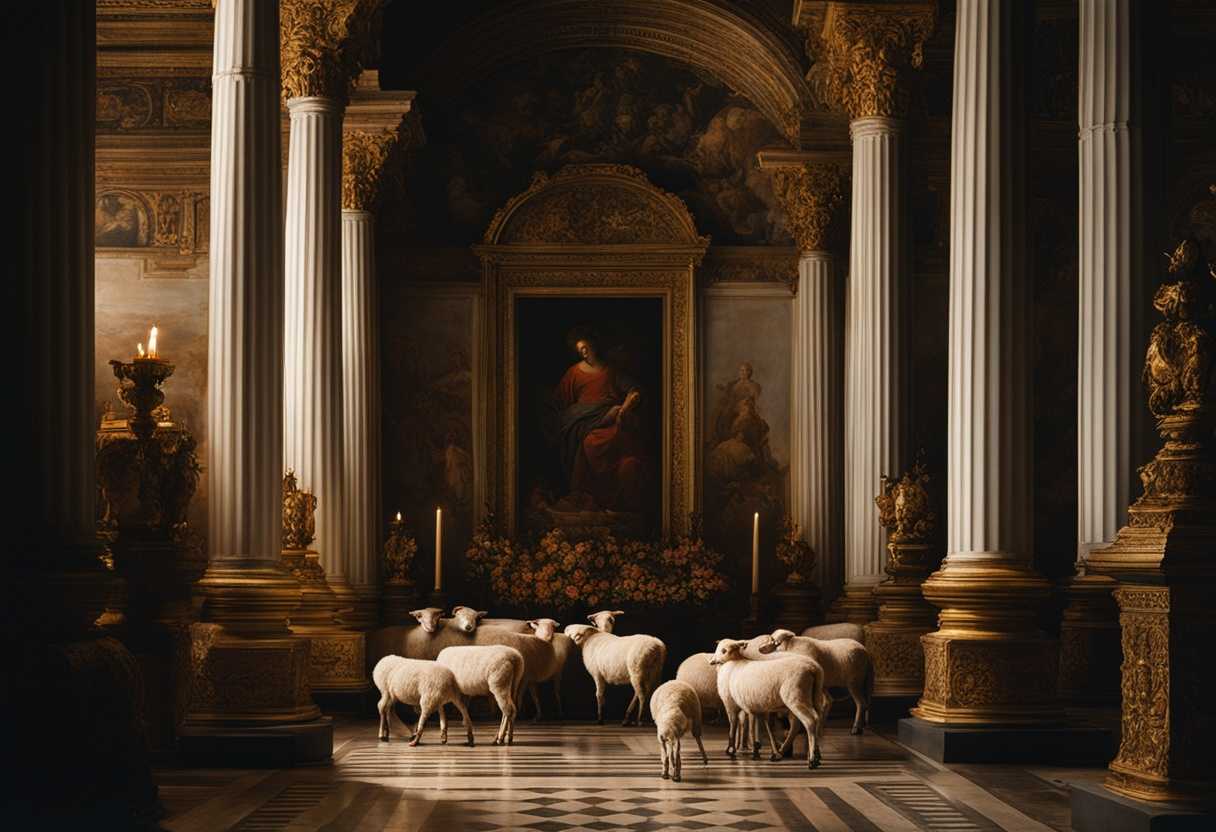 In-a-dimly-lit-temple-lambs-stand-solemnly-as-a-drink-offering-is-poured_saas
