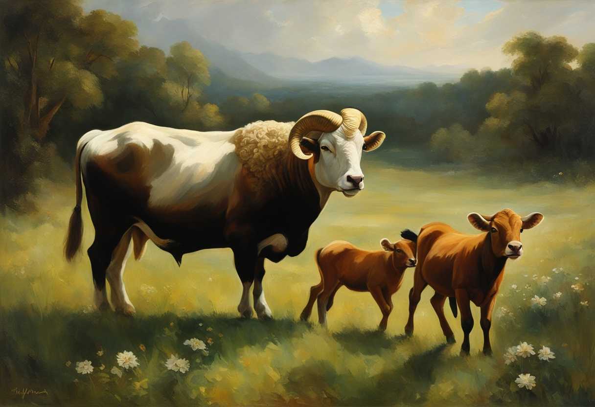 A-serene-meadow-with-a-regal-bull-proud-ram-and-innocent-lambs_ndzk