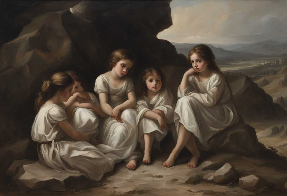 Young-girls-huddled-together-in-a-barren-wasteland-innocence-overshadowed-by-a-menacing-backdrop_hvxg