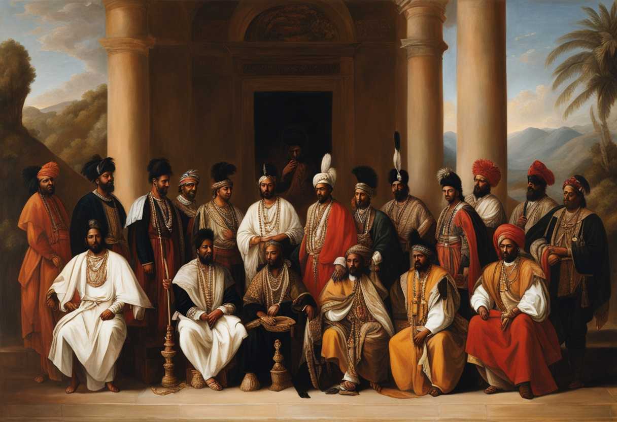 Tribal-leaders-in-traditional-attire-gather-exuding-authority-and-wisdom-embodying-unity-and-histo_hgke