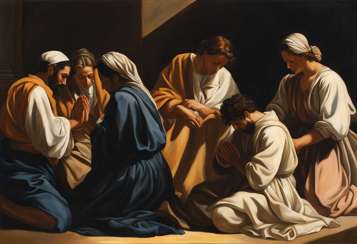 A-diverse-group-of-individuals-pray-together-in-a-sunlit-circle-seeking-solace-and-unity_bthl