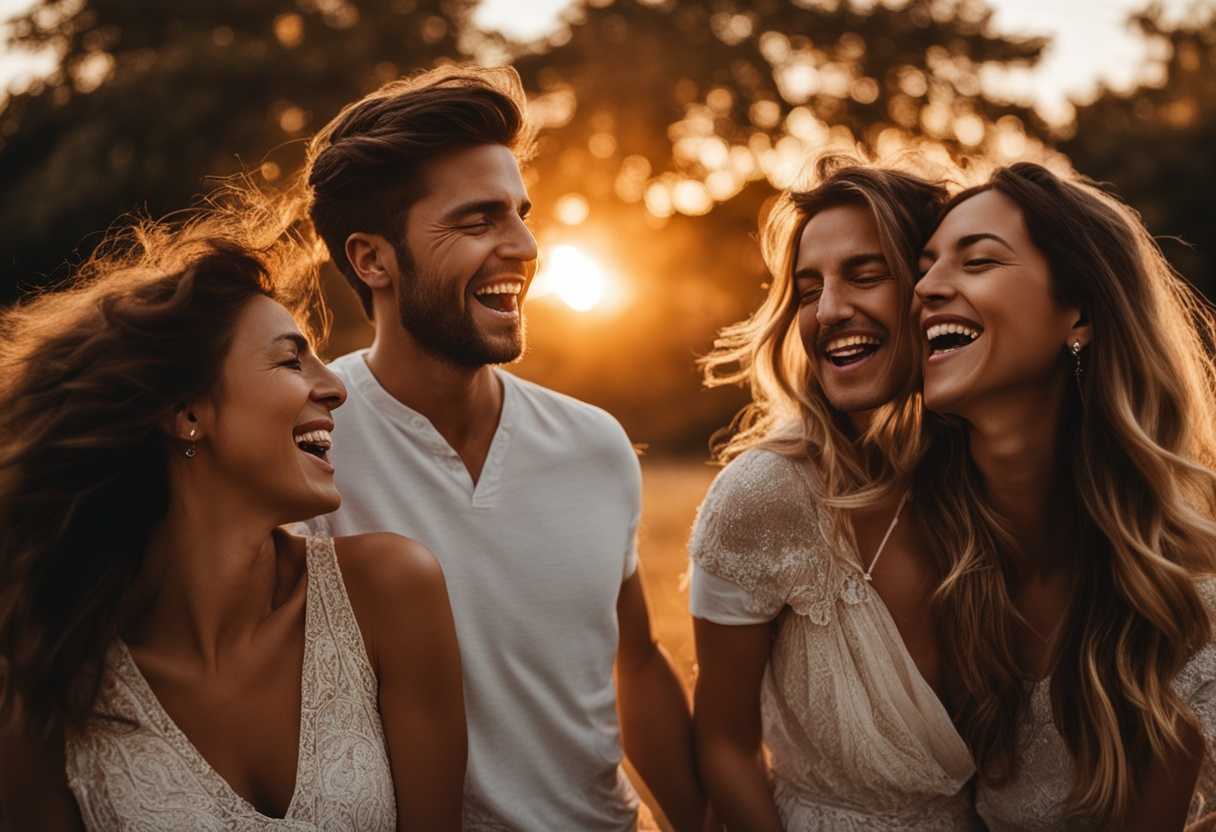 Friends-laughing-under-a-setting-sun-capturing-genuine-joy-and-togetherness-in-candid-moment_ywxk