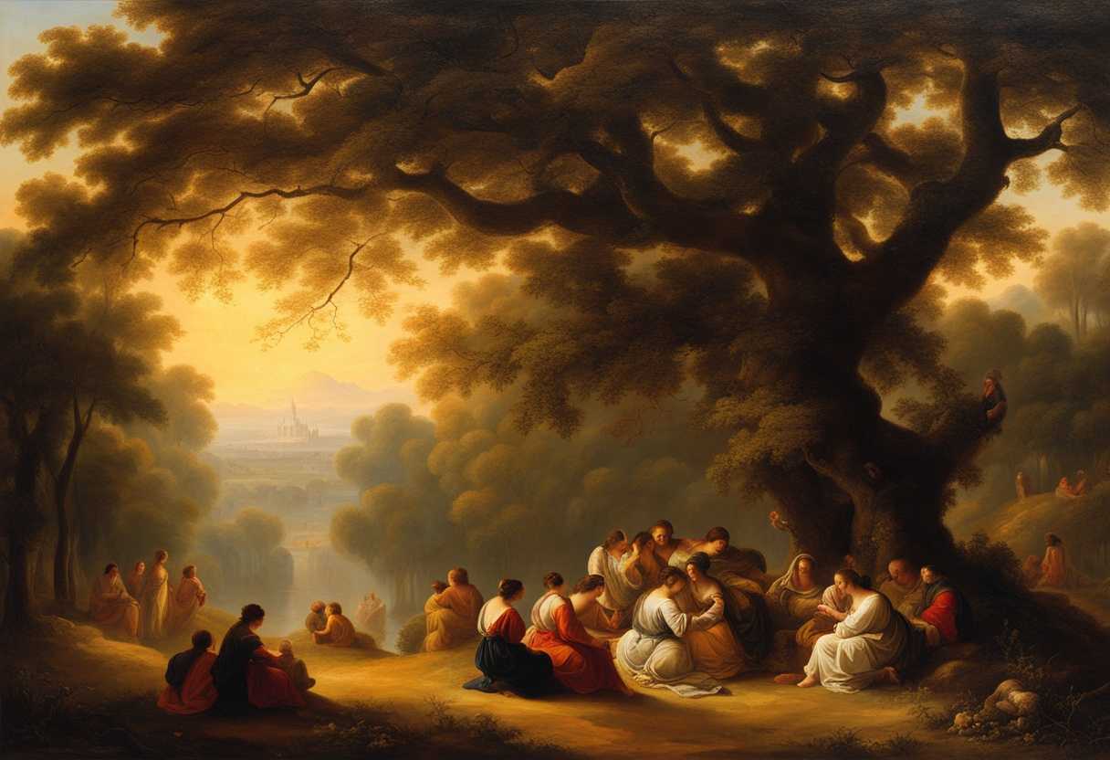 A-tranquil-gathering-under-a-wise-tree-bathed-in-golden-light-embodying-harmony-with-nature_agew