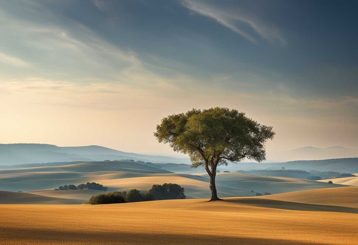 Tranquil-scene-lone-tree-in-vast-landscape-clear-sky-gentle-shadow-showcasing-nature's-beauty_nqvn