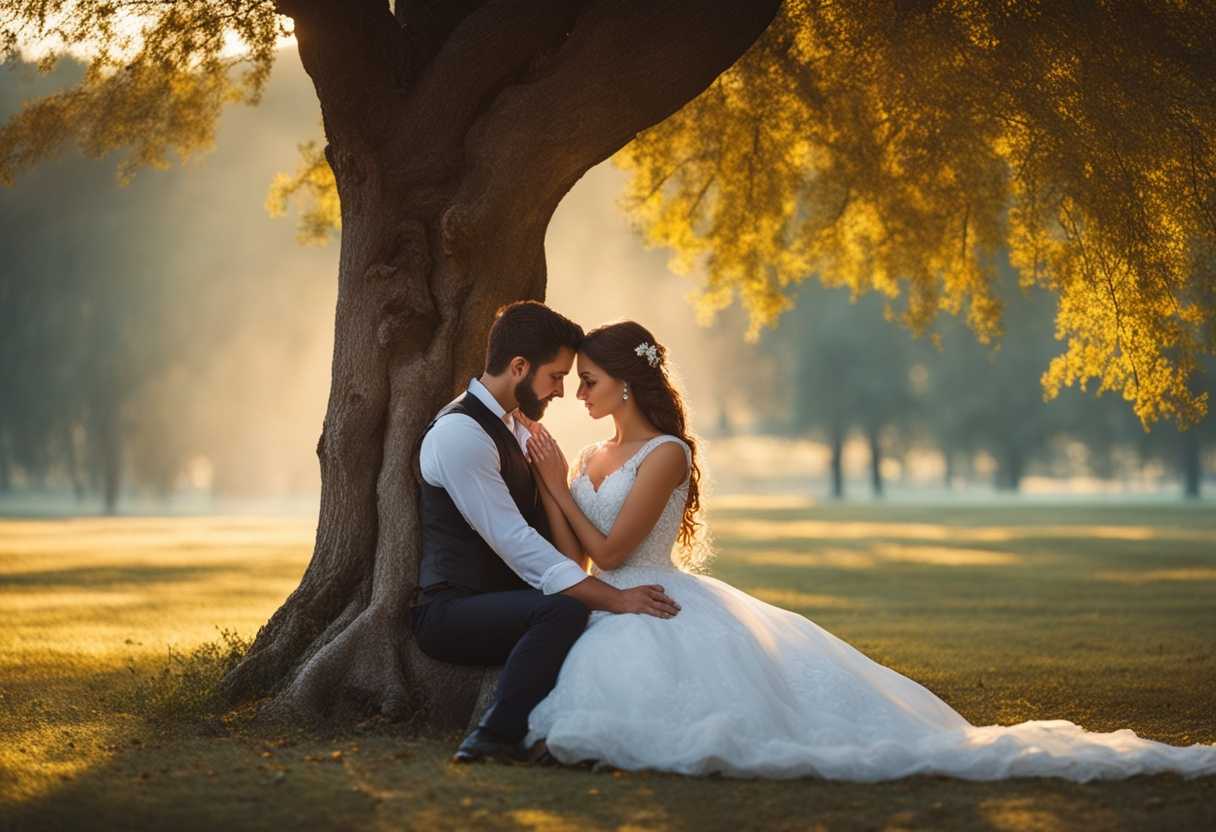 Romantic-couple-embraces-under-majestic-tree-in-serene-park-bathed-in-soft-sunlight_govl