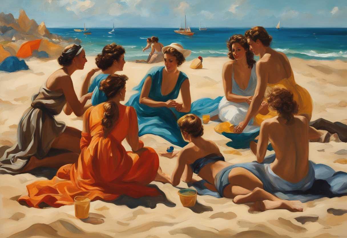 Friends-in-colorful-beachwear-play-games-on-golden-sand-against-azure-sea-backdrop_qukd