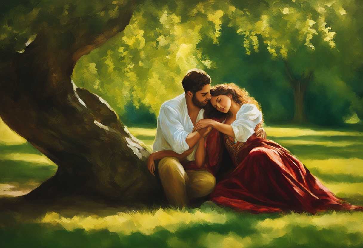 Couple-in-park-under-green-trees-embrace-tenderly-bathed-in-soft-sunlight-content-and-intimate_kbhp