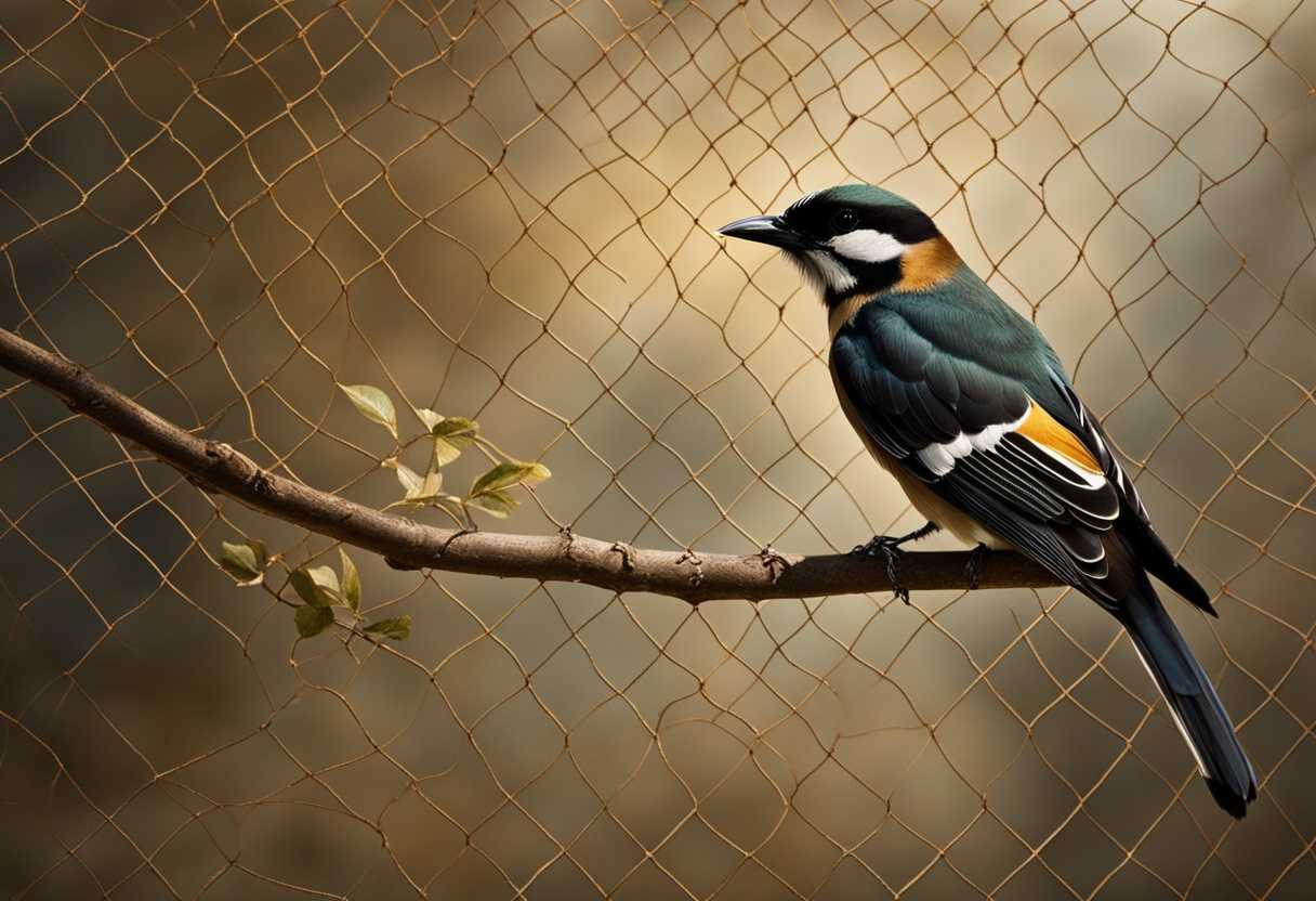 A-bird-perched-on-a-swaying-branch-above-a-mesmerizing-net-pattern-bathed-in-soft-light_ljmx