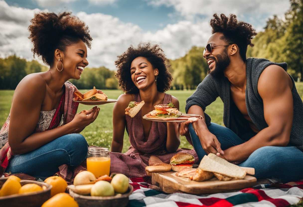 Friends-picnic-in-park-checkered-blanket-laughter-sharing-food-vibrant-colors-candid-joy_hclb