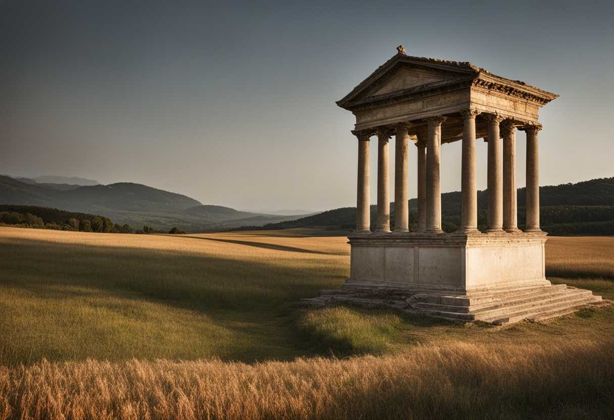 An-ancient-stone-monument-stands-amidst-empty-fields-embodying-history-and-tradition-in-silence_wrih