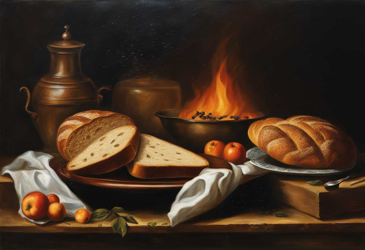 A-peaceful-scene-bread-and-water-on-a-table-burning-coals-rain-solitude-refreshment-hope_ceer