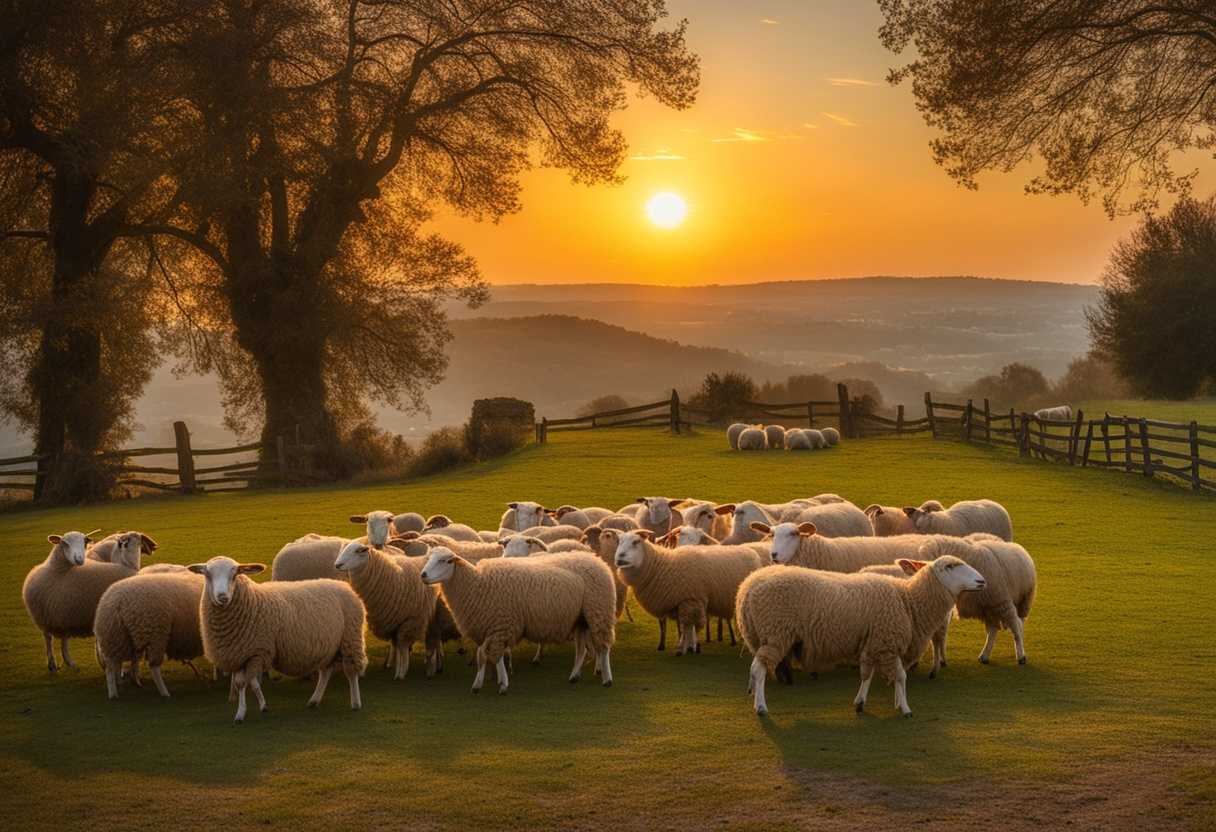 Sheep-and-goats-peacefully-grazing-in-a-golden-sunset-embodying-tranquil-rural-charm_cnlq