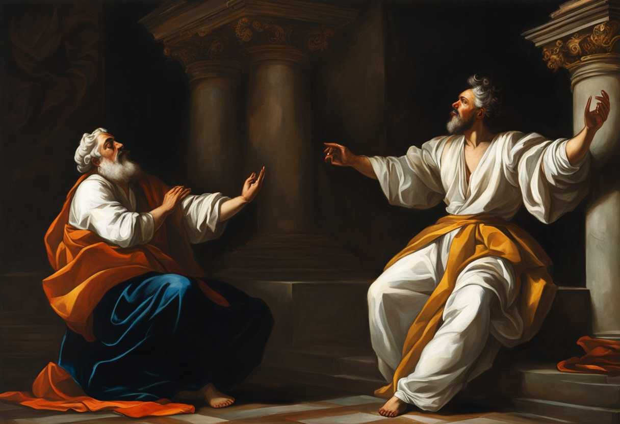 A-fool-dances-wildly-while-a-wise-man-meditates-calmly-contrasting-expressions-under-dramatic-light_wrcl