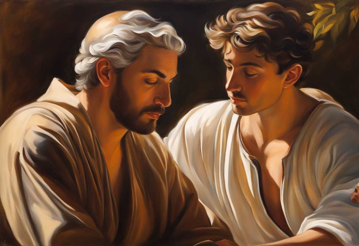 Father-and-son-share-a-serene-moment-in-warm-sunlight-embodying-wisdom-and-familial-bond_vusw