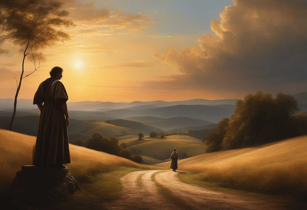 A-lone-figure-stands-at-a-crossroads-bathed-in-the-setting-sun's-soft-glow-contemplating-their-jou_ebvj