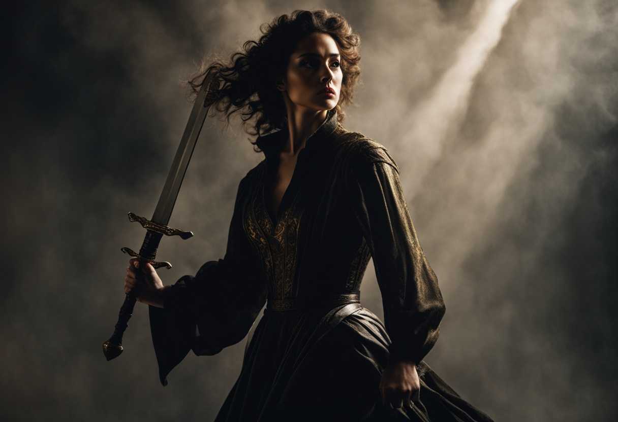 A-woman-stands-defiantly-holding-a-gleaming-sword-in-moody-lighting-exuding-dangerous-intensity_dkmh