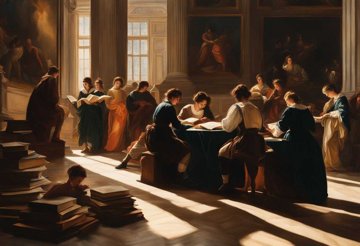 Students-huddled-around-books-bathed-in-morning-light-absorbed-in-scholarly-pursuit_vosy
