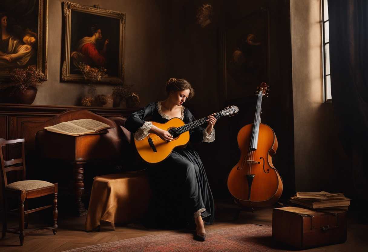A-musician-plays-guitar-in-a-cozy-room-eyes-closed-lost-in-music_zsyy