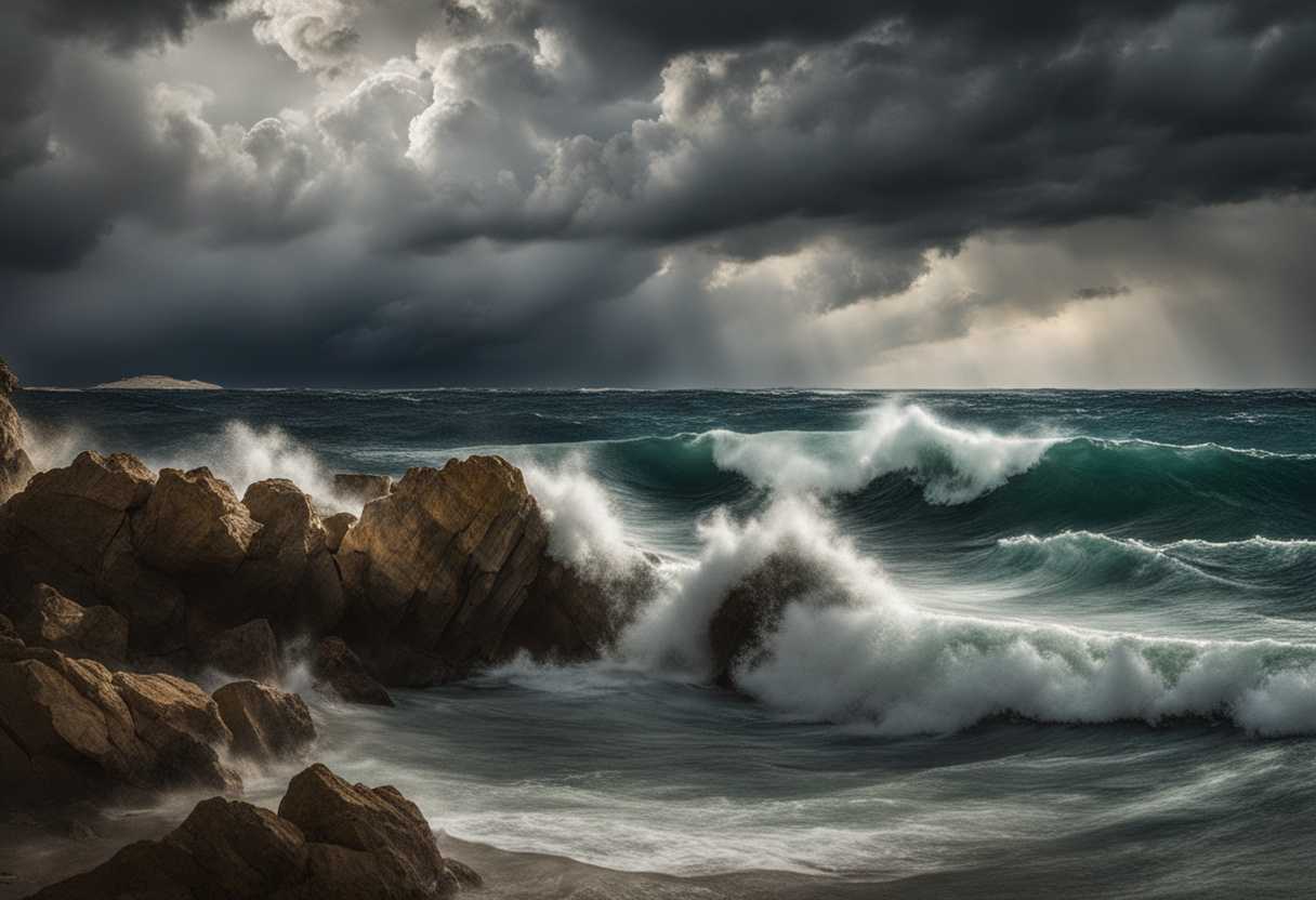 A-stormy-sky-looms-over-a-still-ocean-showcasing-the-raw-power-and-beauty-of-nature_rcia