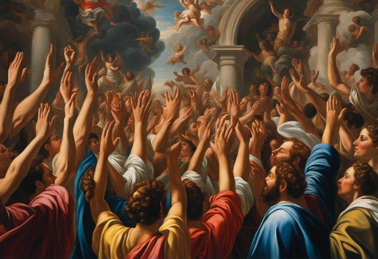 A-vibrant-scene-of-worshippers-with-raised-hands-faces-to-the-sky-exuding-joy-and-devotion_lnxa