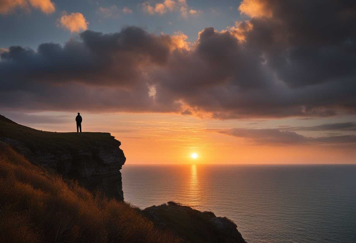 A-solitary-figure-stands-on-a-cliff-at-sunset-gazing-at-the-tranquil-ocean_ooxo