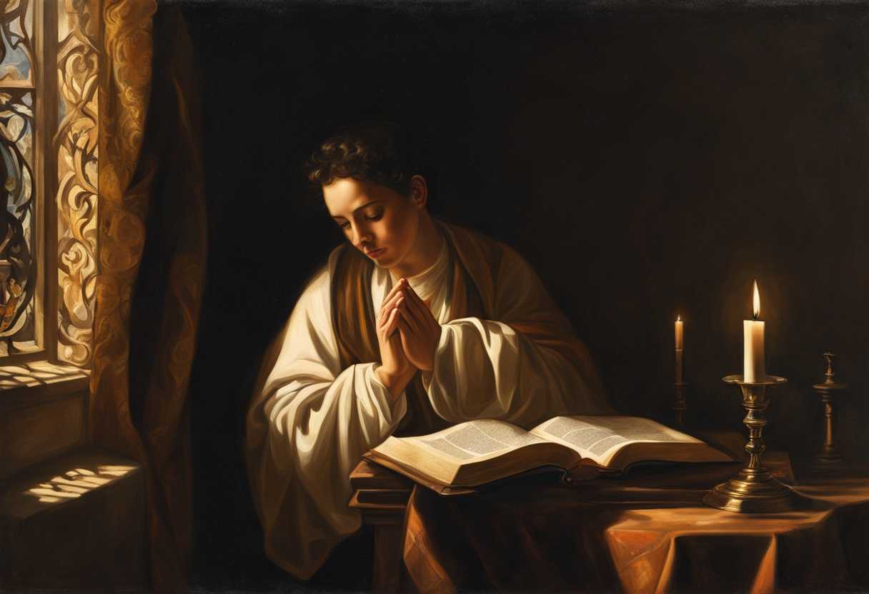A-person-in-prayer-bathed-in-warm-light-with-an-open-Bible-exuding-peace-and-devotion_slrr